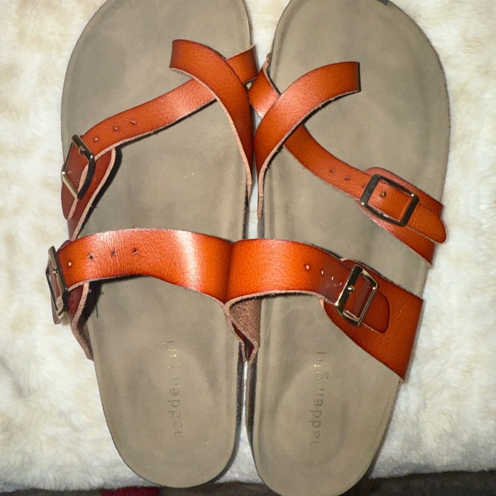 Madden Girl Brown Leather Sandals with Buckle Straps